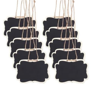 Imagem de DELORIGIN 10 etiquetas de decantador de ardósia para quadro-negro, 6 x 9 cm, mini placas de madeira para quadro-negro, etiquetas de decantador de bebidas personalizadas com cordão pendurado, quadros