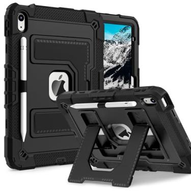 Imagem de Kezigud Capa para iPad (A16) 2025/iPad (10ª Geração), capa protetora resistente à prova de choque com suporte para lápis e suporte para crianças para Apple iPad (A16) 11ª/10ª geração (preto)