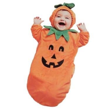 Imagem de Macacão com capuz de abóbora de pelúcia e manga comprida para bebês recém-nascidos e meninos, Laranja, 3-6 Meses