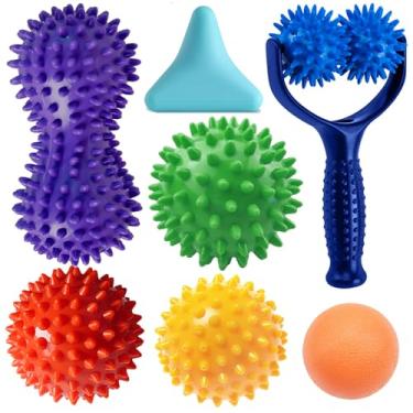 Imagem de Conjunto de bolas de massagem para liberação de ponto de gatilho miofascial e massagem de tecidos profundos, kit de bolas de massagem pontiagudas de 7 a 3 tamanhos, bola de amendoim, 1 bola de rolo de