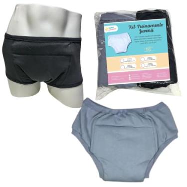 Imagem de Kit 2 Roupa Segura Escapes Vazamentos Juvenil Cuidado Chumbo/Cinza Cueca Calcinha Segura xixi Incontinência Urinária Unissex Adolescente Infantil Premium (12)