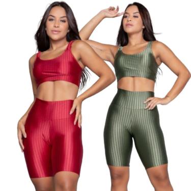 Imagem de KIT 2 Tops e Bermuda New Zig 3D Serra e Mar Conjunto de Academia-Feminino