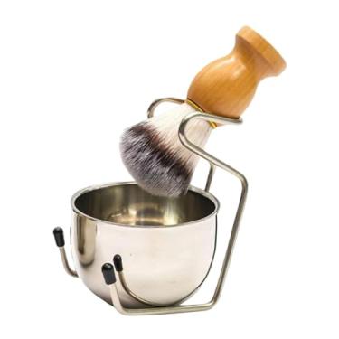 Imagem de Kokiya Pincel de Barbear Masculino, Copo de Barbear com Suporte, Kit 3 em 1, Acessórios Portáteis para Pai E Marido, Tigela de aço Inoxidável com Cabo de, Estilo a