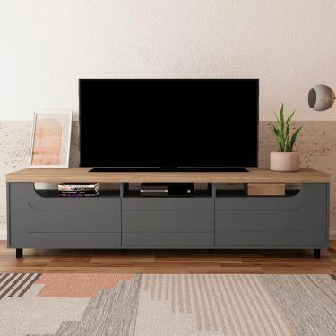 Imagem de Rack TV 75 Polegadas 200cm Com 2 Portas Abel Carvalho Grafite A09 - Mpozenato