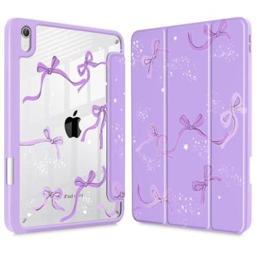 Imagem de Tuiklol Capa transparente para iPad mini 7 (A17 Pro 7ª geração) 2024 / iPad mini 6 (6ª geração) 2021 de 8,3 polegadas, suporte de lápis embutido, capa traseira transparente fina e automática despertar