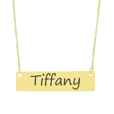 Imagem de Colar Nome Personalizado Chapinha Gravação Tiffany Banhado Ouro 18K - 999004474