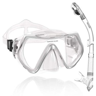 Imagem de WACOOL conjunto de pacote de snorkel para adultos, máscara de mergulho com revestimento de vidro antiembaçante, snorkel com bocal de silicone, válvula de limpeza e proteção antirrespingos., Slive, Adlut