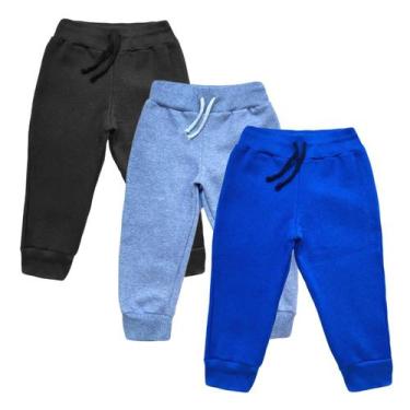 Imagem de Kit 3 Calça de Moletom Infantil Unisex Flanelado por dentro 2 a 8 Anos
