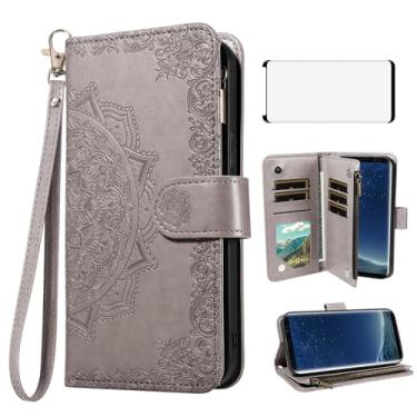 Imagem de Asuwish Capa de telefone para Samsung Galaxy S8 capa carteira celular com protetor de tela de vidro temperado e flor flip porta-cartão de crédito suporte suporte S 8 8S Edge SM-G950U mulheres homens