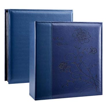 Imagem de Álbum de fotos Artmag Picutre 4 x 6 500, capa de couro extra grande capacidade para álbuns de fotos para família de casamento comporta 500 fotos horizontais e verticais 10 x 15 cm com páginas brancas (azul)