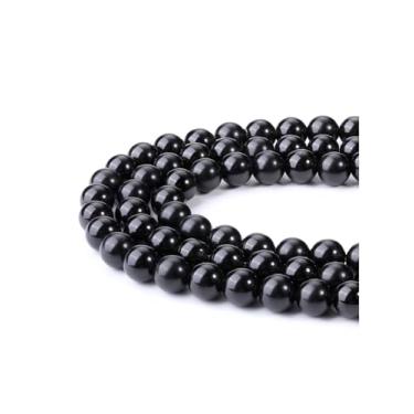 Imagem de Jovivi Contas de pedra de obsidiana preta de 8 mm, 96 peças de cristais de cura energética, contas de pedra lisas redondas polidas para fabricação de joias