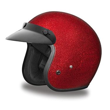 Imagem de Daytona Helmets Capacete Cruiser - Vermelho Metal Flake Leve Casco 3/4 Para Motocicleta Com Viseira Bolha Preta Brilhante Removível Adicionada, Aprovado Por Dot, Compatível Bluetooth, Tamanho G 2,25