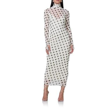 Imagem de AFRM Vestido midi colado ao corpo com manga comprida e gola rolê Shailene, Bolinhas de bétula, M