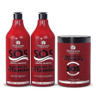 Imagem de Kit sos - shampoo 1l + máscara 1kg + condicionador 1l - natureza cosmé