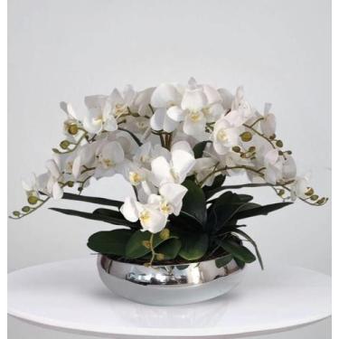 Imagem de Arranjo de 6 Orquideas Artificiais Brancas Silicone e Vaso - La Caza S
