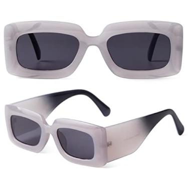 Imagem de DQbhzh Óculos de sol feminino masculino e feminino polarizado, vintage, retrô, quadrado, moderno, retangular, Y2K, proteção UV, Cinza, 52mm