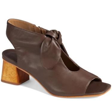 Imagem de MOOMMO Sandálias femininas de salto com laço, bico aberto, salto grosso, salto baixo, recortado, salto de 5 cm, frente única, sapatos sociais, peep toe nas costas, zíper nas costas, sandália de