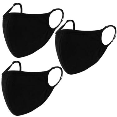 Imagem de Pacote com 3 máscaras faciais de tecido preto, lavável, reutilizável e respirável, com fio de nariz e alças ajustáveis de proteção de ouvido para adultos e adolescentes