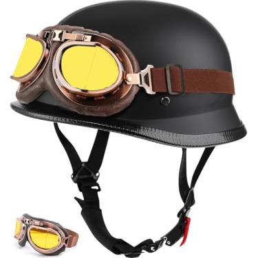 Imagem de Meio capacete e óculos de motocicleta, estilo alemão, aprovado pelo DOT, adulto, masculino, feminino, retrô, capacetes de bicicleta, skate para adultos, bicicleta