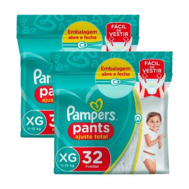 Imagem de Kit 2 Fralda Pampers Pants Ajuste Total Tamanho XG com 32 Fraldas Descartáveis