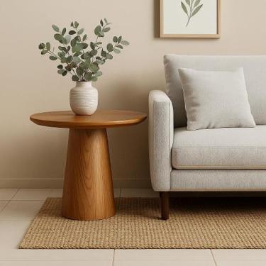 Imagem de Mesa Auxiliar Redonda Clean Design Moderno  Acabamento Natural, Estilo