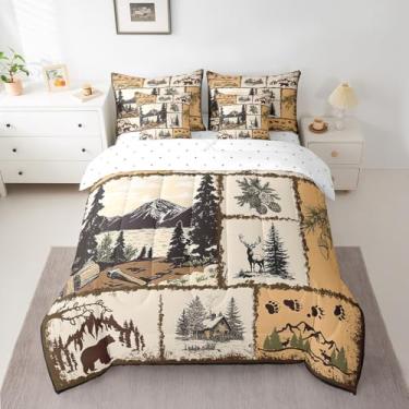 Imagem de Feelyou Conjunto de cama rústico campestre de 7 peças, para crianças, meninos, meninas, veado em uma bolsa com edredom, lençóis, fronhas, conjunto de cama king size, casa de fazenda ocidental,