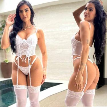 Imagem de Conjunto Lingerie Sensual Com Meias Sensual Cinta Liga Sem Bojo Rendad