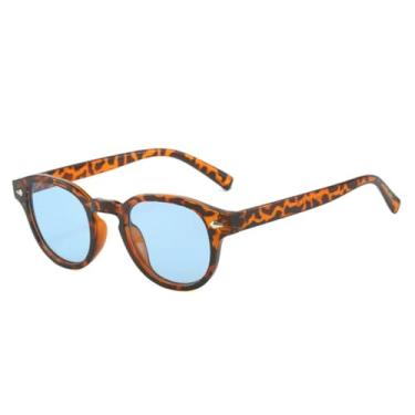 Imagem de Óculos de sol retrô oval masculino com rebites, lentes transparentes, estilo oceano, com lentes degradê, UV400, óculos de sol feminino amarelo azul (azul leopardo)