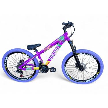 Imagem de Bicicleta Aro 26 Vikingx Tuff Freeride Downhill Alumínio 21v Aros Vmaxx Freio a Disco Pneu Flame-Unissex