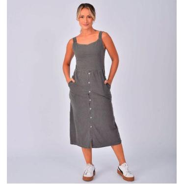 Imagem de Vestido midi de botão estonado chumbo - Falca, M