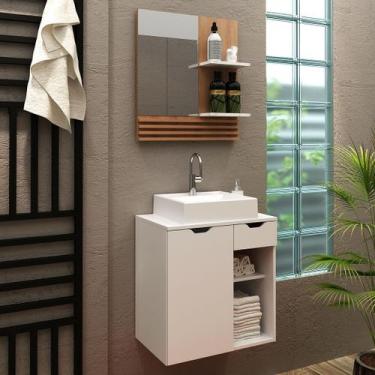 Imagem de Conjunto de Banheiro com Balcão Gabinete Suspenso 1 Gaveta e Espelho S