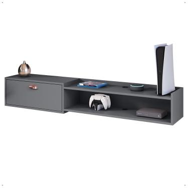 Imagem de Rack Suspenso Supremo Home TV Smart 55 Pol Porta Basculante Nicho Decoração Sala Quarto - Cinza - Lojas RPM