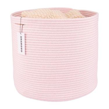 Imagem de Cesto de roupa suja XUANGUO Corda de algodão rosa 41x36cm redondo