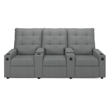 Imagem de Poltrona Reclinável Para Cinema Parma 3 Lugares Baú USB PU Cinza FH1 - D'Rossi