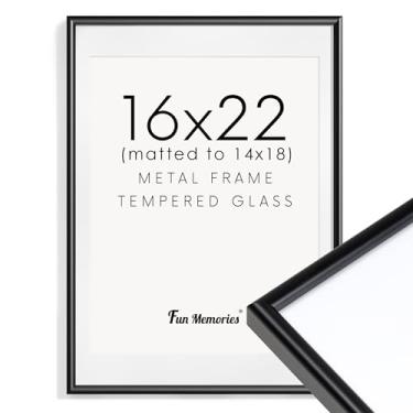 Imagem de Fun Memories Moldura de alumínio preta de 40,6 x 56,5 cm, para parede, 40,6 x 55,8 cm, moldura com tapete para 35,5 x 45,7 cm, molduras de metal modernas de 40,6 x 55,8 cm com vidro real temperado