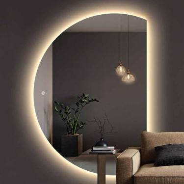 Imagem de Espelho De Banheiro Meia Lua 30 * 43in Led Espelho De Vestir Grande Espelho De Parede Sem Moldura Para Decoração De Casa Espelho Retroiluminado Premium 3 Cores R, Right Cut, 33 * 47in(84 * 120cm)