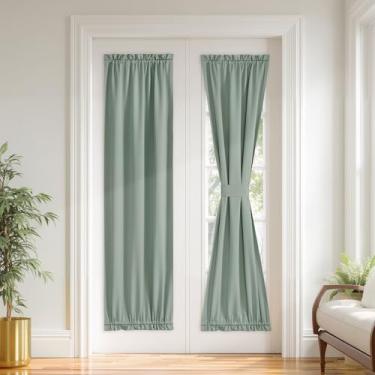 Imagem de PONY DANCE Cortina de porta francesa para porta de pátio de vidro frontal, 100% blackout com bolso duplo para varão, cortinas de cozinha de privacidade, escurecimento da sala, cobertura de janela com