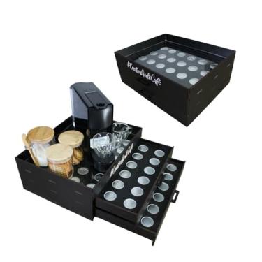 Imagem de BOXFAN Bandeja Cantinho do Café com Suporte para Cápsulas Gaveta Organizador Base Acrílica Preta para Cafeteira Nespressoo Chá Decoração apoio xicaras cafe cha em MDF – Elegância e Praticidade
