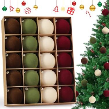 Imagem de DazSpirit Pacote com 20 enfeites de bola de Natal de veludo flocado, bolas decorativas de 8 cm, bolas de plástico inquebráveis para decoração de casa para árvore de Natal, guirlanda, cores mistas