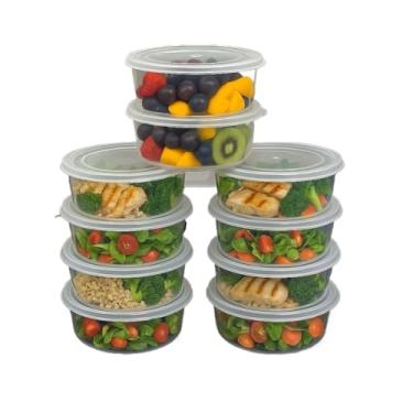 Imagem de Kit 10 Potes 600ml transparente Marmitas - Microondas, freezer lava louças Banho Maria de alimentos.