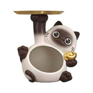 Imagem de Wswqop Bandeja de Armazenamento para Estátua de Gato Da Sorte, Porta-chaves de Armazenamento, Decoração para Casa, Decoração, Arte, Exibição Engraçada de Cho