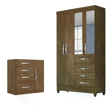 Imagem de Conjunto Guarda Roupa C/Espelho C/Cômoda Vênus Castanho