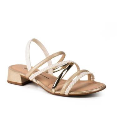 Imagem de Sandália Feminina Dakota Salto Blocado Baixo Tiras Cruzadas, Dourado, 