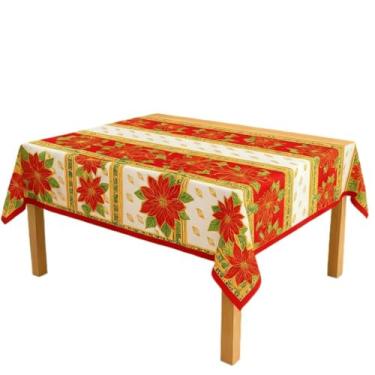 Imagem de Toalha Mesa Natal 5 Metros Oxford Estampa Vermelha 6-10 Cadeiras Duravel Para Ceia Natal(LISTRA VERMELHA,4 METROS)