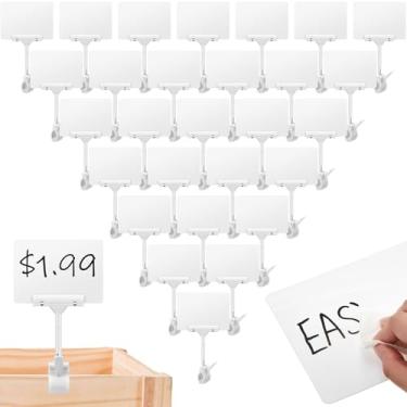Imagem de DoubleFill Conjunto de 30 suportes de clipe, placa de negro, exibição de etiqueta de preço, clipes rotativos, placa de plástico, apagável, suporte de cabeça dupla, para prateleira de mercadorias de