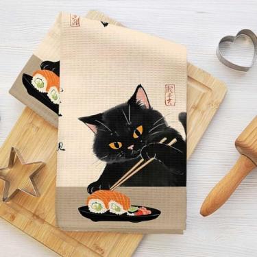 Imagem de Toalhas de cozinha para gatos estilo japonês, toalhas de mão de microfibra macia e absorvente, toalhas de prato de sushi, toalha de mão para cozinha, banheiro, casa de fazenda, casa, presentes para