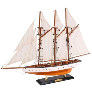Imagem de NAUTIMALL Decoração de veleiro Atlântico de 48 cm, modelo de escuna de madeira, réplica de iate, coleção de decoração de casa náutica (ATL49-WHITE)