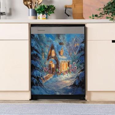 Imagem de Capa de ímã de lava-louças de doces de Natal Snow House, adesivo magnético para lava-louças para decoração de cozinha, adesivos de vinil para painel de ímãs de geladeira 58 cm L x 66 cm A