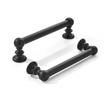 Imagem de khtumeware Pacote com 2 puxadores de armário preto fosco central de 3-3/4 polegadas (96 mm) para gavetas, penteadeira, alça de banheiro