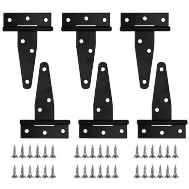 Imagem de Pacote com 6 dobradiças de alça em T, dobradiças de porta de galpão de 7 cm, dobradiça preta resistente para uso externo para portas de quintal, portas de celeiro e cercas de madeira